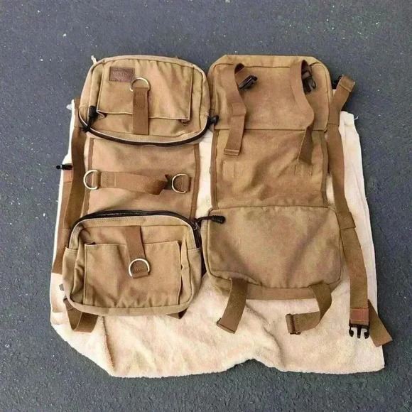 OneTigris Beige Canvas Tactical Dog  Harness Medium Brown Handled Vest Set Of 2 - Picture 3 of 6